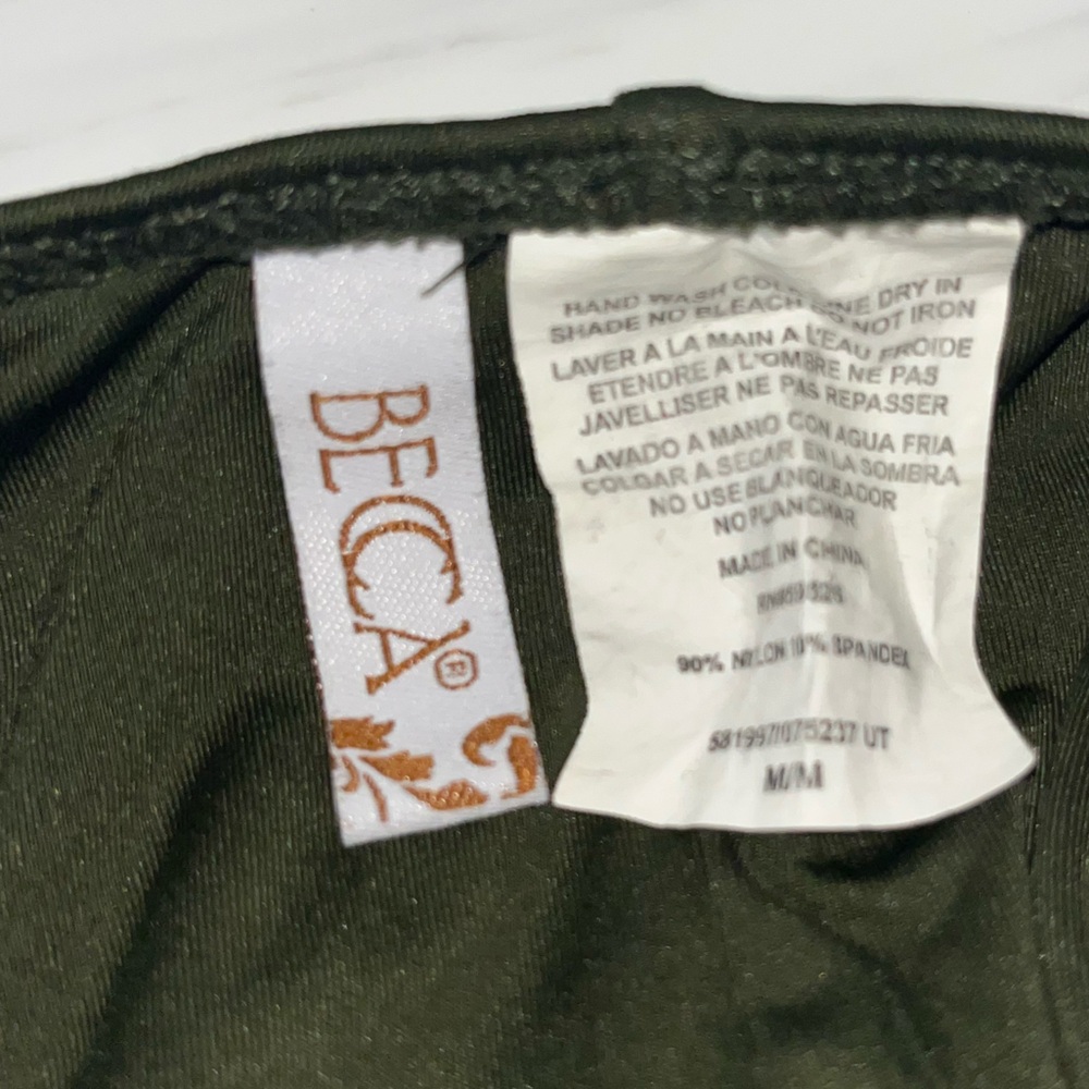 Becca one piece cutout rings tie open back olive green bathing suit swim M - Picture 4 of 4